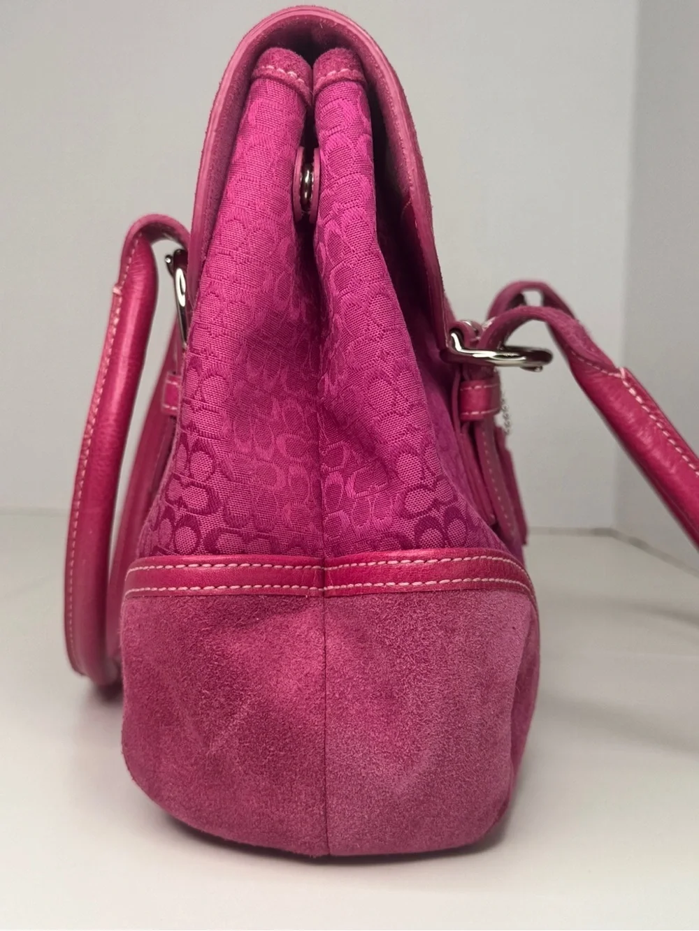 Coach 2004 Signature C Y2K Pink SoHo Hampton Flap Leather And Suede Bag